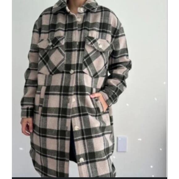 Blank NYC Plaid Pink SZ Med Long Line Shacket Jacket Womens Grunge Bohemian Fall - Picture 1 of 13